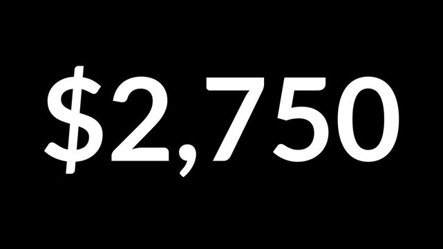  Animated dollar counter increasing from 0 to 5500 on black background