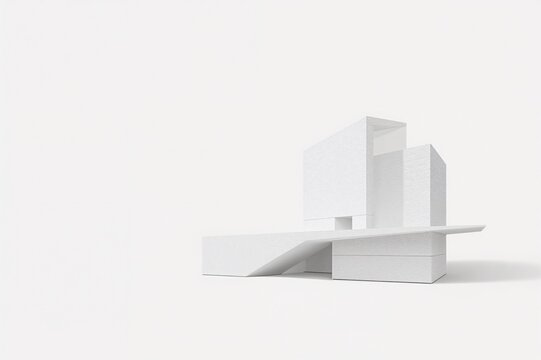 Abstract architecture against a white background featuring a minimalist white structure