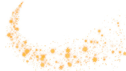 golden christmas snowflakes and shiny glitter stars trail on transparent background, png isolated holiday and new year design element	