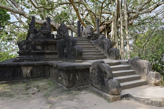 Ruins of the Council chamber or Raja Vaishyabhujanga Mandapa, Polonnaruwa ruins of the garden-city created by Parakramabahu the Great in the 12th century, Polonnaruwa, Sri Lanka