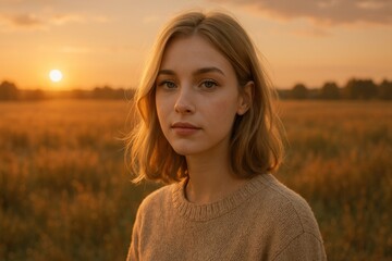 Fototapeta premium Serene sunset portrait field