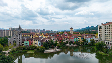 Fototapeta premium The European town by the lake