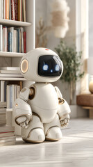 Cute small learning companion robot in study room