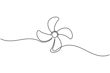 One line drawing of propeller fan with three blades simple minimalist continuous line art illustration