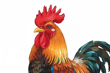 Cartoon rooster mascot on a blank background
