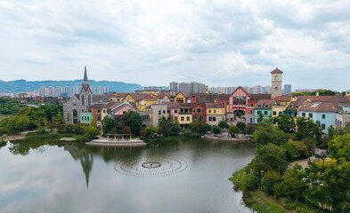 The European town by the lake