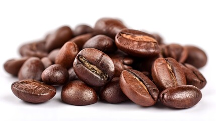 Obraz premium Freshly Roasted Coffee Beans on White Background for Coffee Lovers