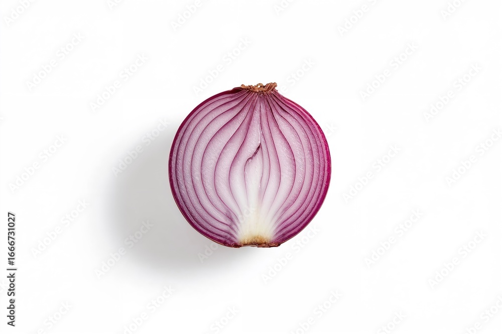 Poster sliced red onion with shadow on a white backdrop