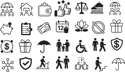 "Social Welfare and Family Protection Icon Set – Community Care, Safety and Support Symbols"