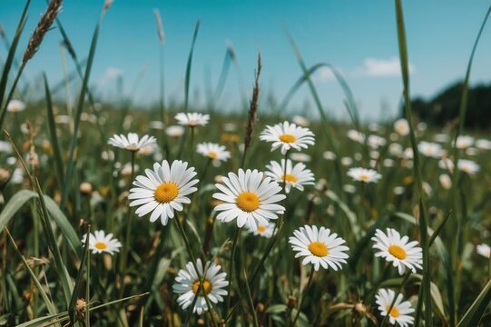 Bright summer daisies thriving in the meadow - Powered by Adobe