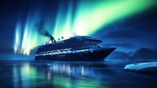 ry Yacht with Stunning Aurora Sky Background