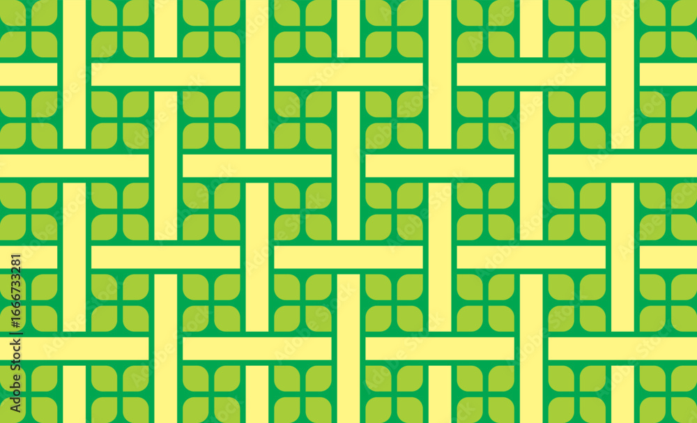 Poster green geometric weave pattern. seamless green geometric weave pattern with bold lines and circular e