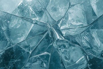 Obraz premium Shattered ice pattern with frosty dust on a teal scratched surface