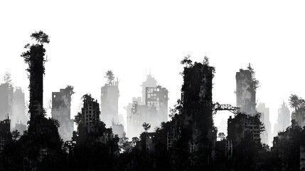 Fototapeta premium Post-Apocalyptic City Ruins with White Skyline - Urban Destruction Concept