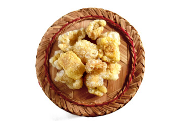 Crispy pork skin on woven bamboo, Crispy pork skin