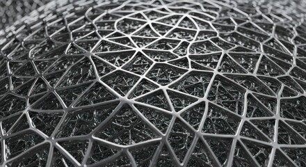 Abstract metallic structure with intricate geometric network pattern
