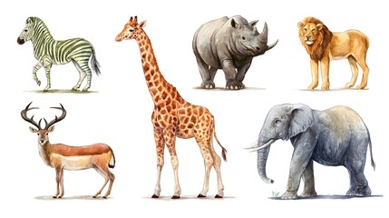 Vibrant Set of African Animals on White Background for Creative Designs