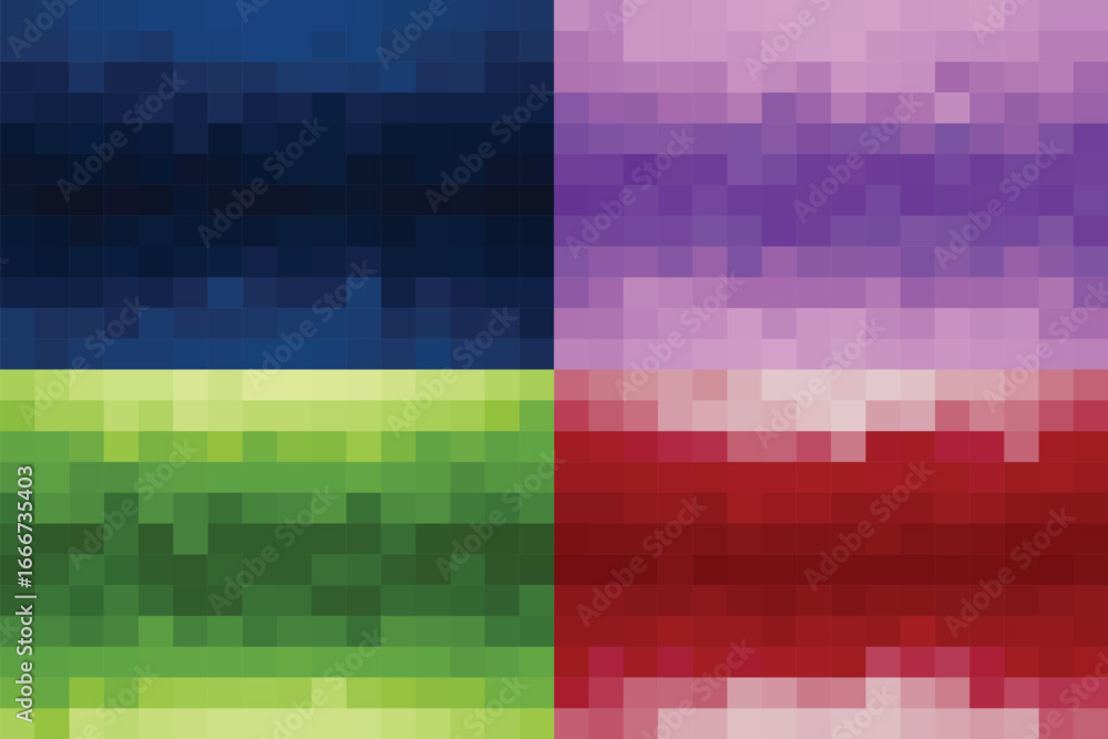 Poster abstract minimal pack of 4 pixel background blue purple red green gradient color vector template for