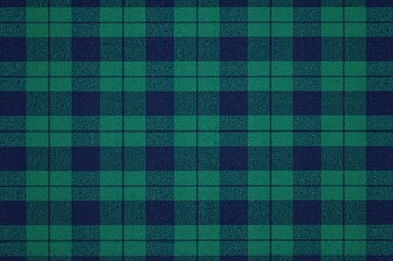 Seamless blue and green gingham fabric pattern with a classic plaid texture, ideal for flannel and jacket materials, top perspective