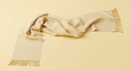 Fototapeta premium Elegant Beige Scarf with Fringe on Light Background