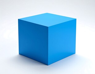 Fototapeta premium Solid Blue Cube on White Background, Geometric Shape, Minimalist Design.