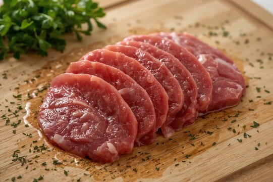 Raw beef liver cut into dietary slices for cooking
