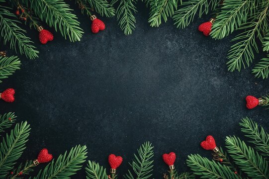 Black backdrop featuring green designs and heart shapes