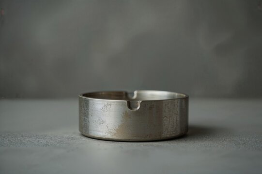 Detailed view of a matte metal ashtray