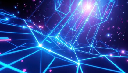 Fototapeta premium Vibrant abstract digital network showcasing data flow and interconnected technology. Ideal for concepts of communication, blockchain, AI, and futuristic business solutions.