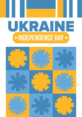 Ukraine Independence Day. National happy holiday, celebrated annual in August 24. Ukrainian flag. Blue and yellow. Patriotic elements. Poster, card, banner and background. Vector illustration