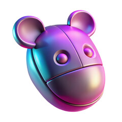Naklejka premium Futuristic neon gradient 3d mouse head with cute round ears and glowing eyes transparent background