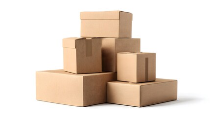Fototapeta premium Professional Stack of Cardboard Boxes on White Background for Packaging and Storage Solutions