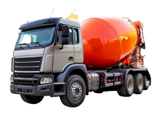 Industrial Concrete Mixer Lorry in Yellow, Isolated PNG