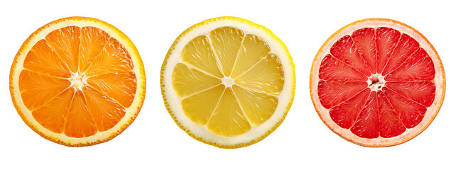 Fototapeta premium slice of orange, lemon, grapefruit isolated on white or transparent