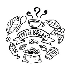 coffee break doodle hand drawn elements 
