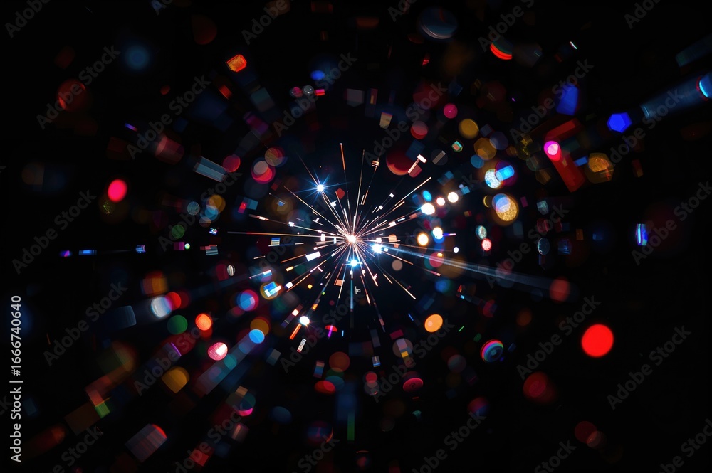 Poster translucent crystal with rainbow light reflections on dark surface using screen overlay effect