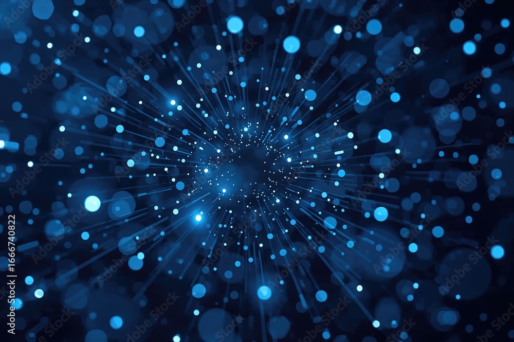 Poster abstract digital art featuring a creative blue design of circles and lines symbolizing technology an