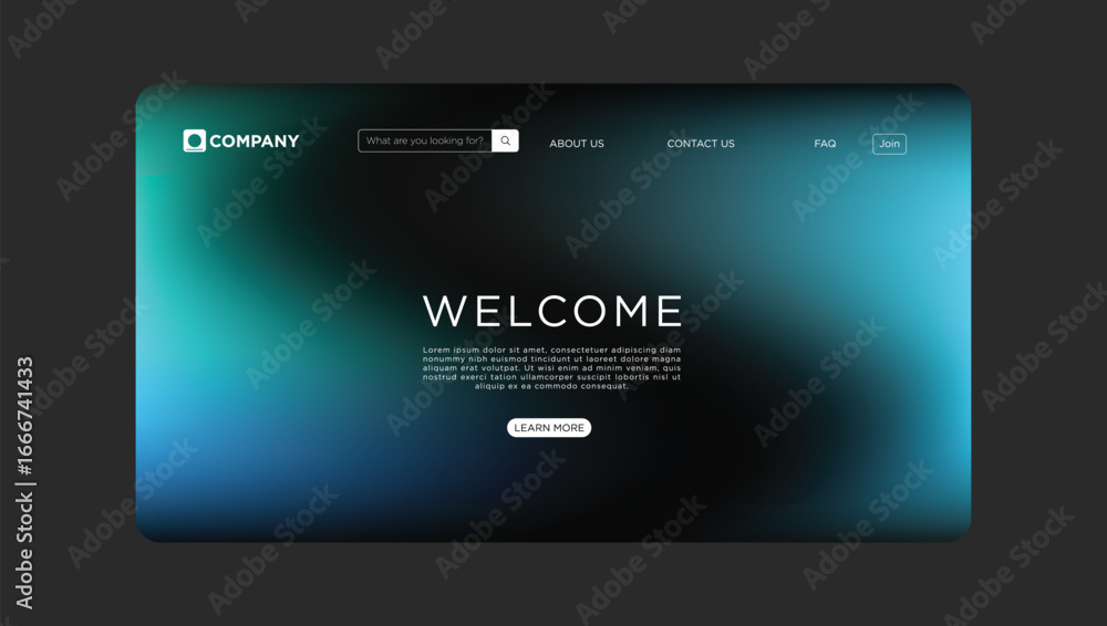 Poster modern company website landing page design with welcome message and call to action button