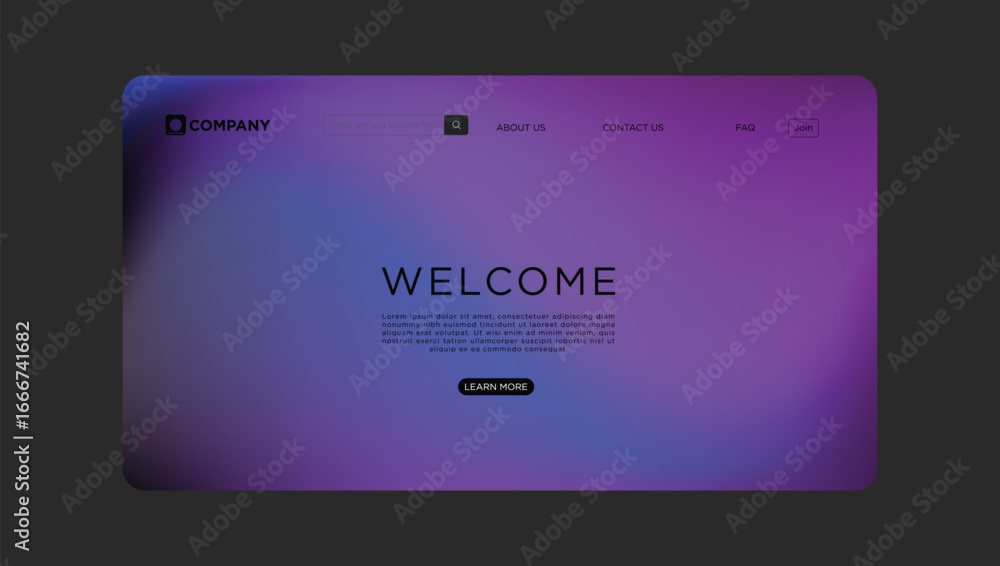 Fototapete modern website landing page design with gradient background and welcome message for user engagement