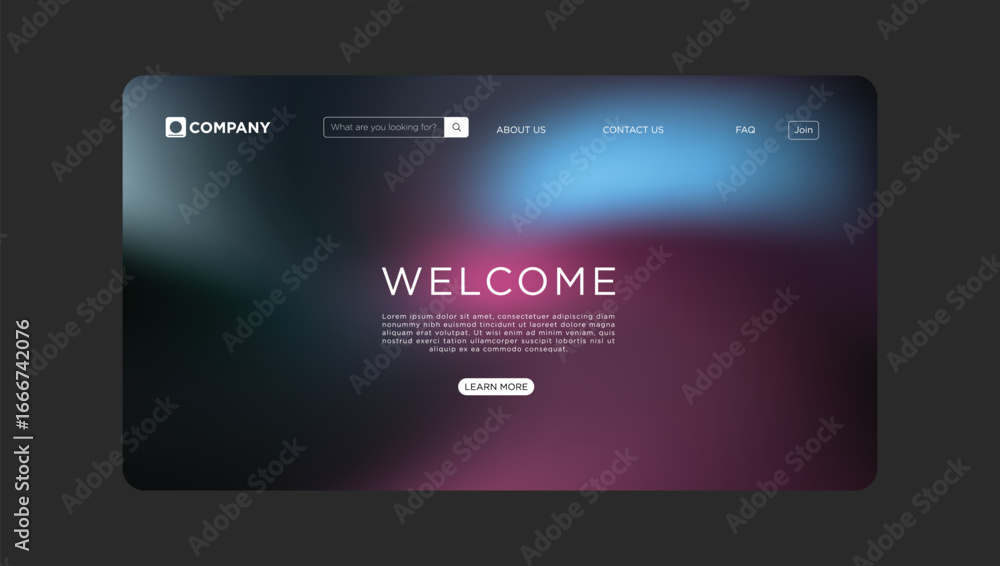 Poster modern welcome landing page design with gradient background and clear navigation for business