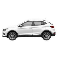 Naklejka premium Clean white compact suv presented in a side profile against a dark backdrop transparent background