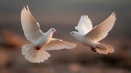 Fototapeta premium Elegant White Doves in Flight - Symbol of Peace and Freedom