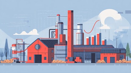 Obraz premium Industrial complex landscape with modern buildings and pipes