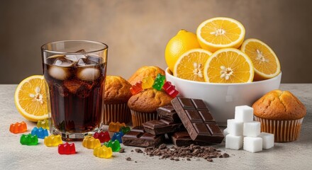 Sweeteners and sugary treats a visual representation of high sugar content in modern diet