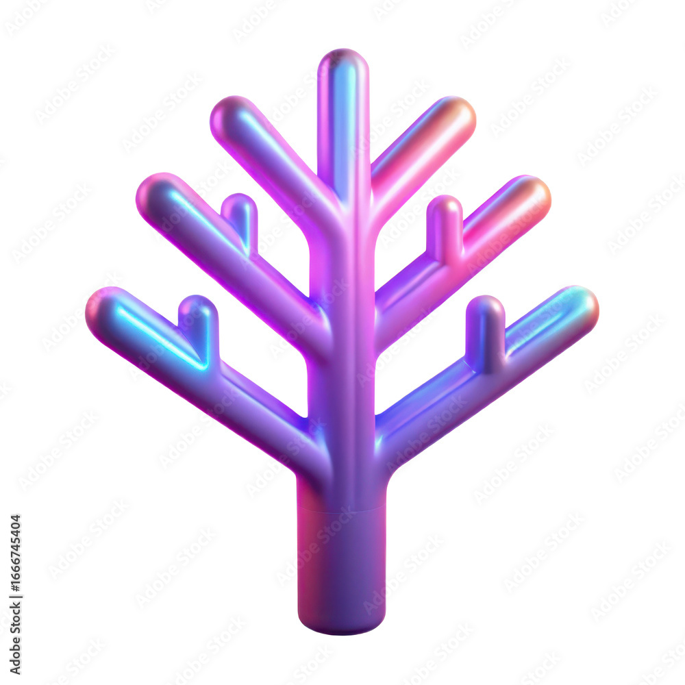 Fototapete futuristic gradient neon tree design futuristic 3d rendering glowing branches and trunk transparent 