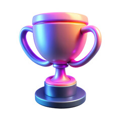 Futuristic neon trophy with gradient lighting showcasing achievement and modern design transparent background