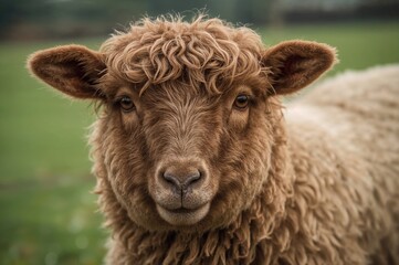 Detailed view of a tan-colored sheep