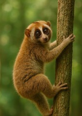 Obraz premium Slow loris climbing tree trunk