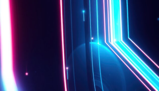 Dynamic abstract background with glowing neon light trails in vibrant blue and pink, evoking digital technology, speed, and energy. Ideal for futuristic designs.