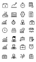 Fototapeta premium Business icons collection featuring financial symbols, time management tools, and professional elements, ideal for corporate design projects and presentations with copy space
